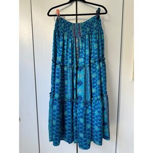 Kantha Bae Handmade Monarch Maxi Skirt, blues and pink, NWOT